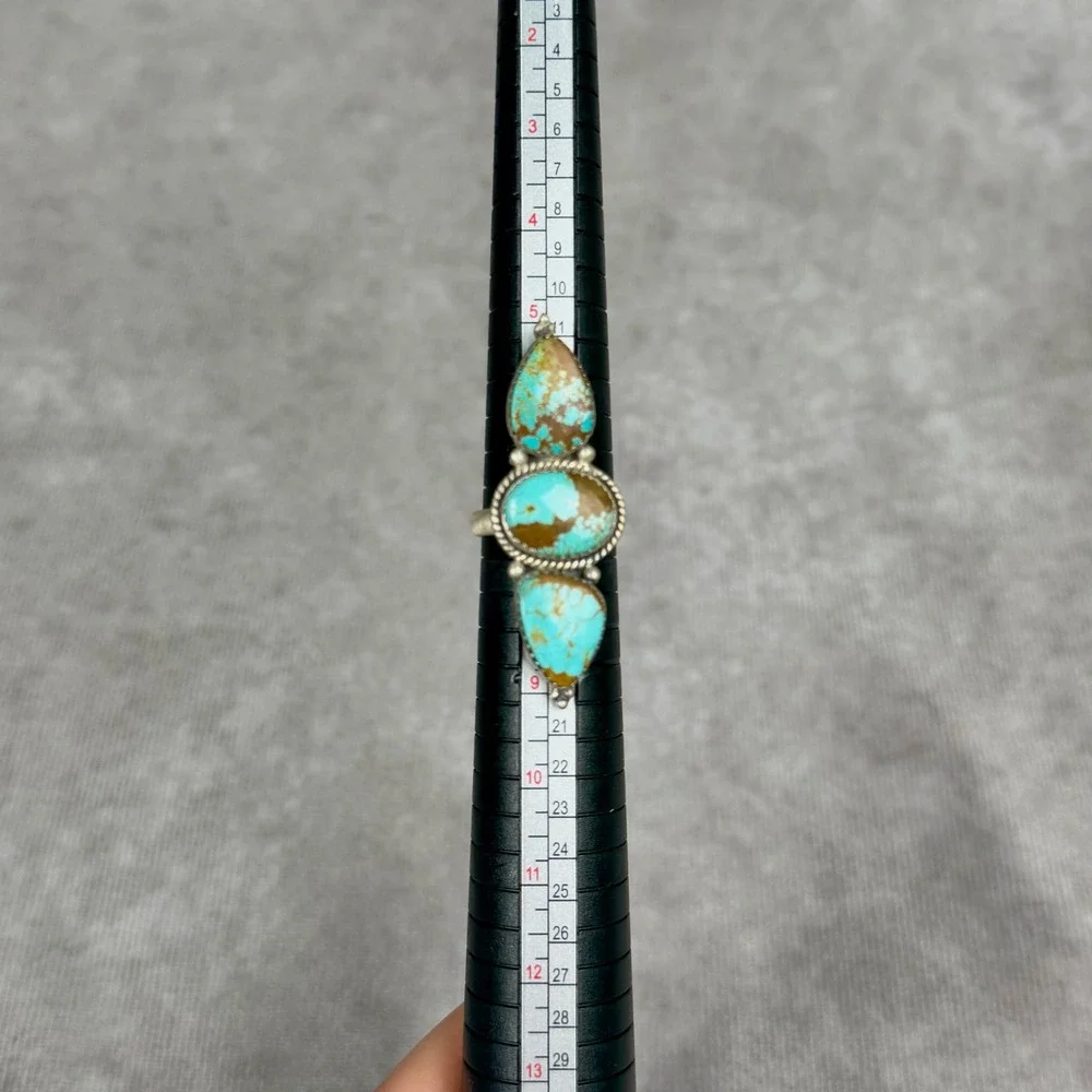 Sterling Silver 925 No. 8 Turquoise Triple Stone Statement Ring Size 7